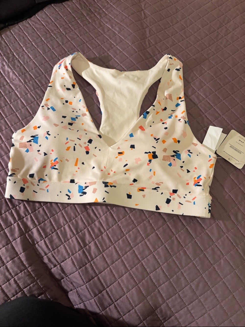 Fabletics Cream Speckled Racerback Sports Bra